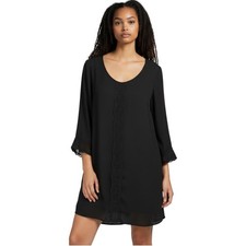 ASTR The Label Black Crochet Trim Long Sleeve Open Back V Neck Mini Dress Size S