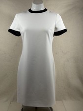 Theory Shift Dress Women Size 4 Ivory Black Short Sleeve New with Tags Crepe