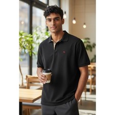 Dark Grey Burberry Polo, Novo Check Inner Collar -- Size M