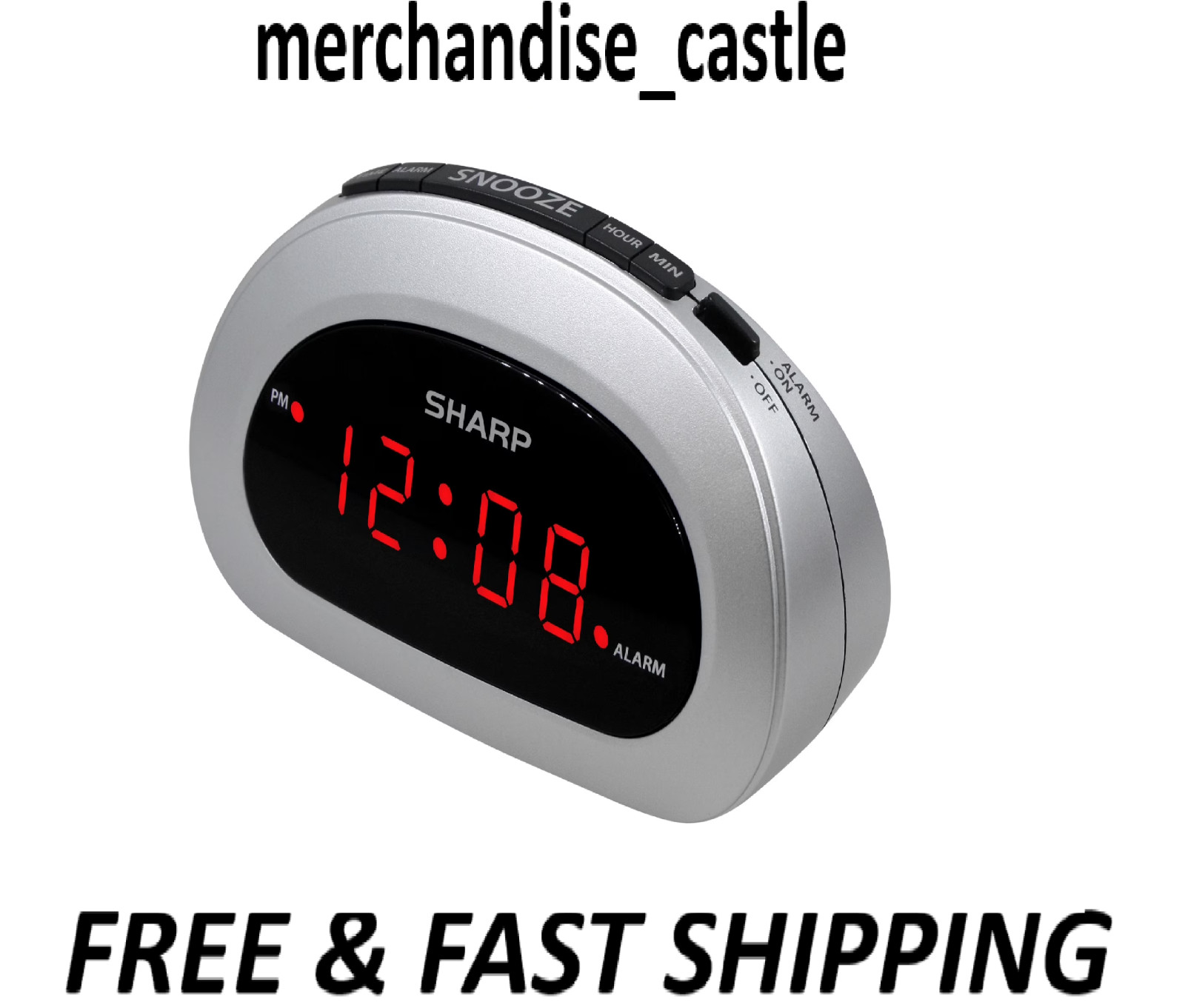Digital Sharp Alarm Clock, Cosmic Silver, Easy to Set Controls, Red LED Display