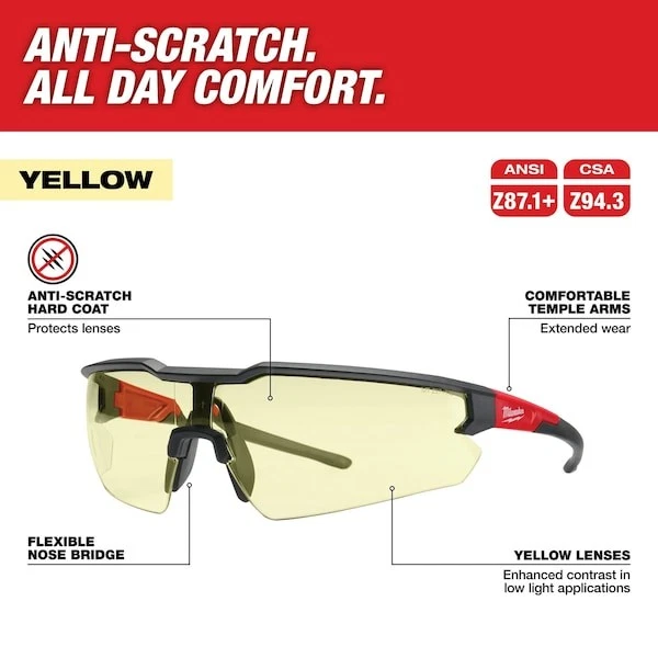 Milwaukee Tool 48-73-2101 Safety Glasses, Anti-Scratch, Yellow Lens, Black - Image 2 of 4