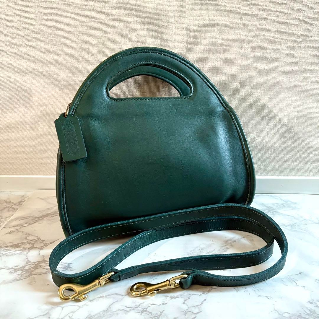 Vintage Coach Green Leather 2-Way Shoulder Handbag Authentic Pre-Owned