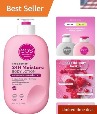 Lightweight Pomegranate Raspberry Shea Butter Lotion - Fast Absorption, 16 Oz