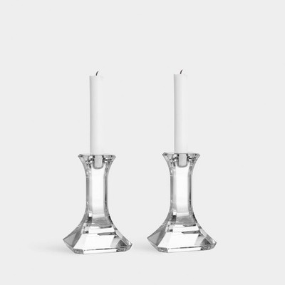 ORREFORS 'Regina' Set of 2 Olle Alberius Full Lead Crystal 5 1/8'' Candle Holders