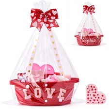 Valentines Basket, Day Gift Basket Empty for Kids, Red