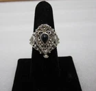 VINTAGE STERLING SILVER POISON RING * MARCASITES & BLACK STONE * SIZE 7