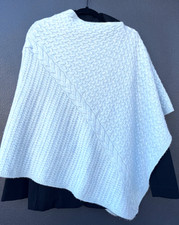 Kinross Robin's Egg Blue Cashmere Cable Stitch Poncho