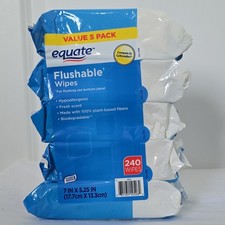 Equate Flushable Wipes Value 5 Pack 240 Wipes Fresh Scent Gentle Cleansing