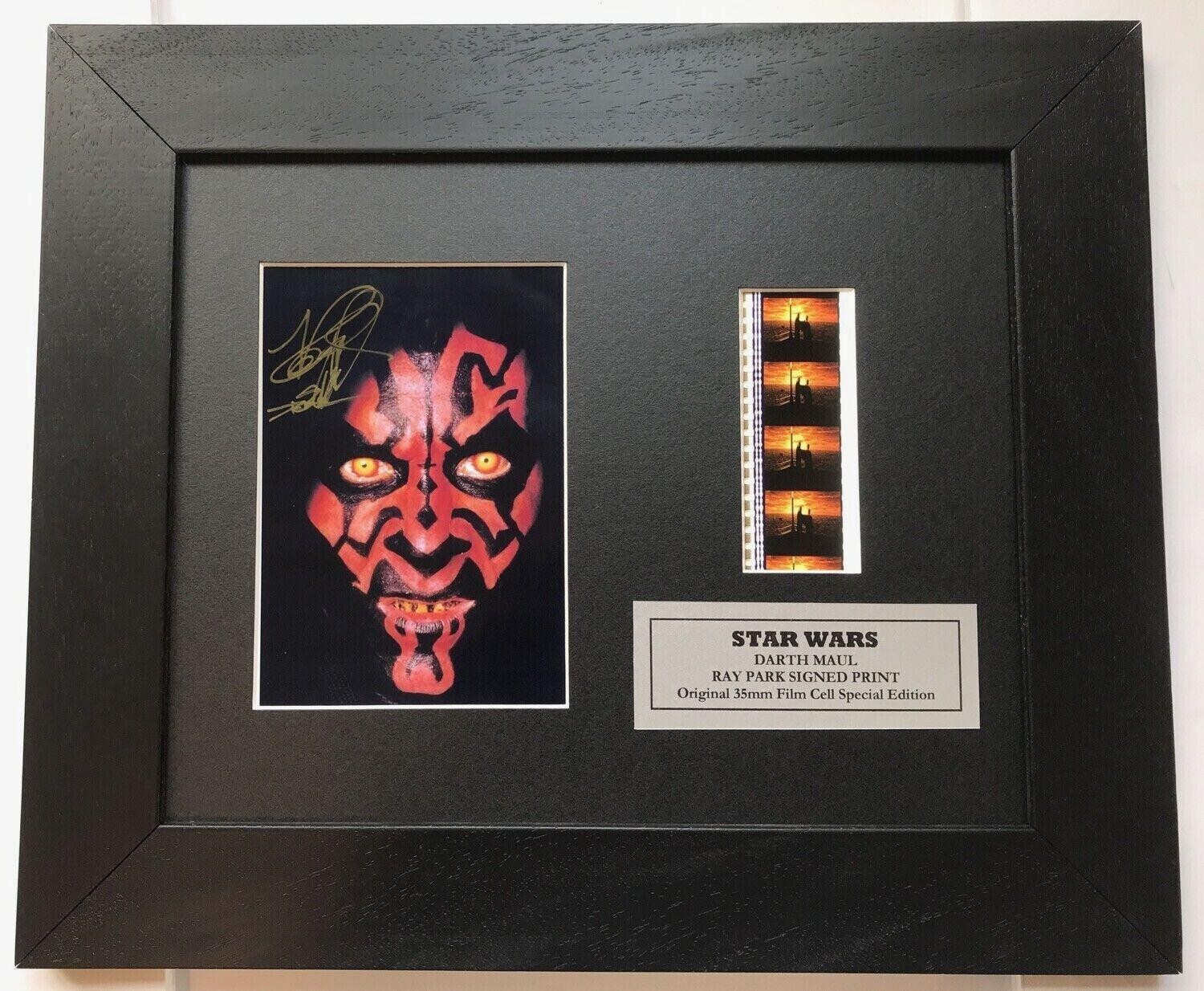 Darth Maul Signed Repro + Star Wars Original 35mm Film Cells in Quality Wood