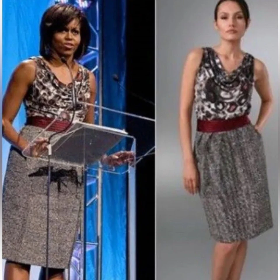 RACHEL ROY NEW YORK Sleeveless Drop Neck Sheath Dress Size 8 Career Silk Wool - Image 2 of 4