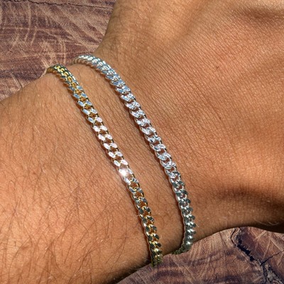 Miami Cuban Armband 3 mm Diamantschliff - 925 Sterling Silber oder 14 Karat Gold Vermeil