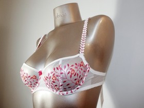 Aubade Paris Sample Fleur de Cristal White and bright Pink Lingerie Set 34B S