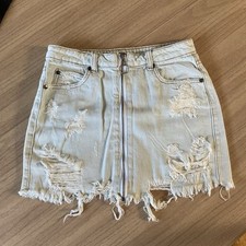 Signature 8 Distressed White Washed Light Wash Denim Mini Skirt Size SMALL