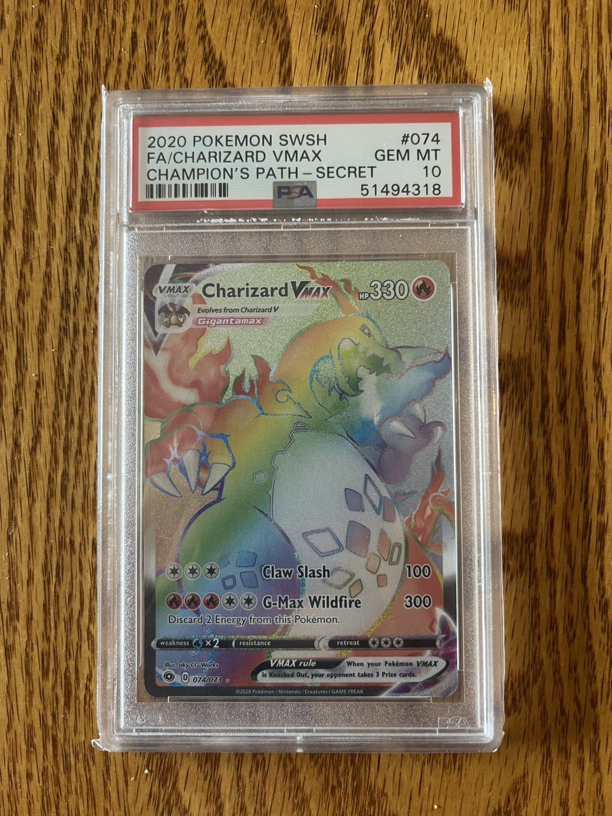 2020 POKEMON SWSH CHAMP'S PATH SECRET FULL ART/CHARIZARD #074 VMAX PSA 10