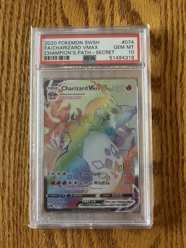 2020 POKEMON SWSH CHAMP'S PATH SECRET FULL ART/CHARIZARD #074 VMAX PSA 10