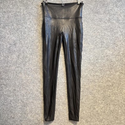 Spanx Pants Womens Large Long Tall Black Faux Leather High Rise Leggings