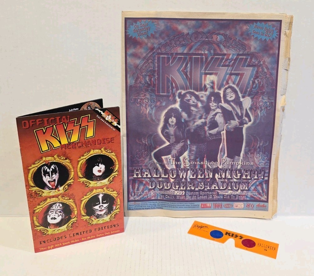 KISS キッス　証明書付　サイン入　像1998年製 KISS PSYCHO CIRCUS Halloween 1998 LA Weekly AD & 3D GLASSES +