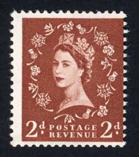 Dollis Hill 2d Red-brown wmk S/ways to right No Phosphor U/M