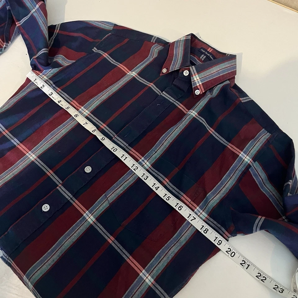 Camisa De Colección Años 70 80 Manhattan Para Hombres S Abotonada Azul Rojo Blanco A Cuadros Calce Ajustado Foto 3 de 4