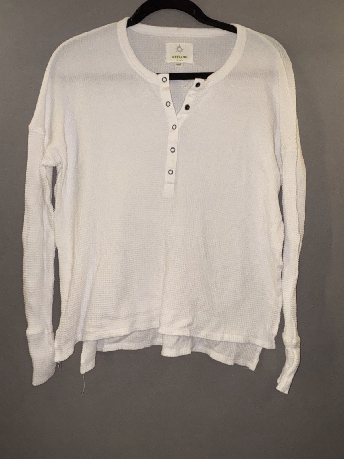 Aerie Offline White Waffle Henley Long Sleeve XS Cozy Comfy Layer