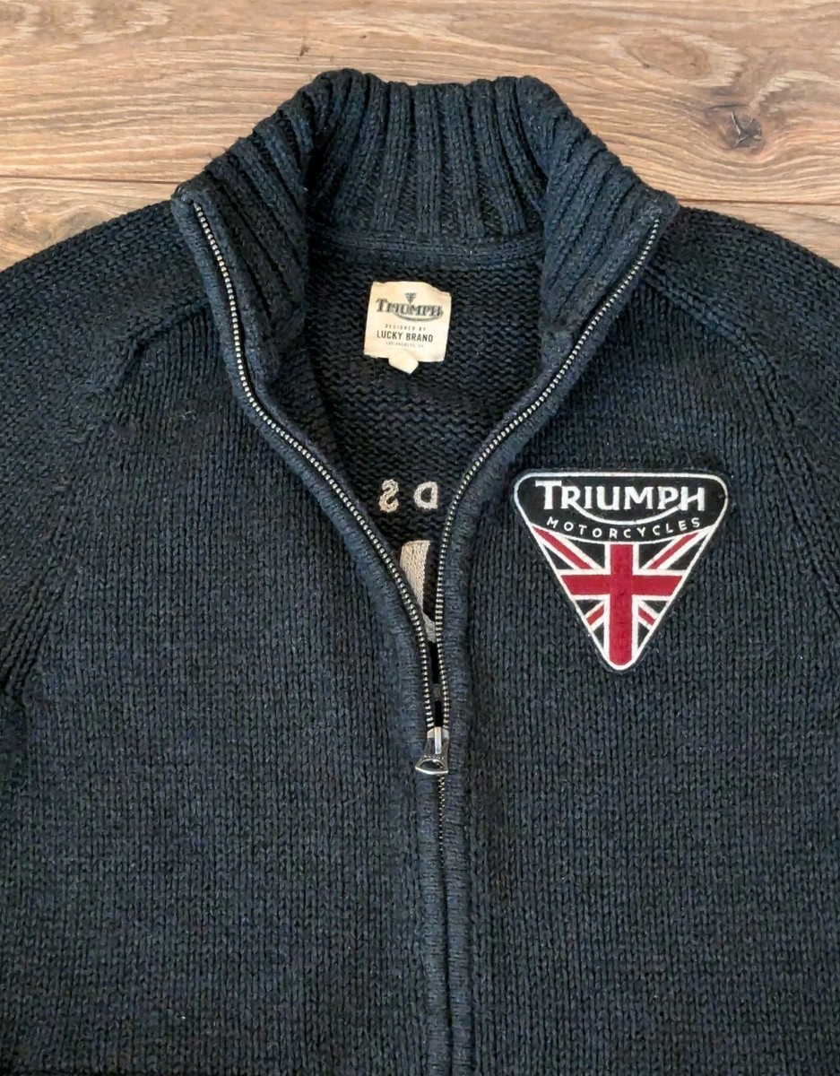Lucky Brand x Triumph Motorcycles Cardigan Sweater Mens Charcoal