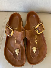 Birkenstock Size US 38/7 Gizeh Big Buckle Cognac Oiled Leather Exquisite