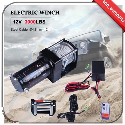 3000LBS Electric Winch Waterproof Truck Trailer 40ft Steel Rope Off-Road 4WD