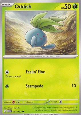 Oddish 001/197 Common Obsidian Flames Pokemon Near Mint