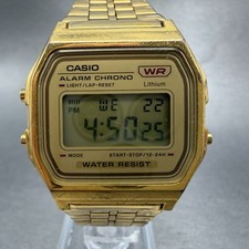 Casio A158WE Watch Men 34mm Gold Tone Alarm Chronograph Octagon New Battery