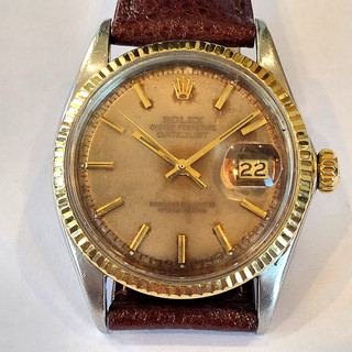 J66 1969 VINTAGE Ref 1601 GOLD & SS MENS ROLEX DATEJUST FADED GREY DIAL Cal 1570