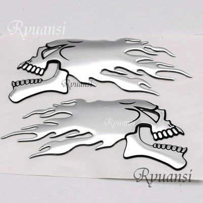 Motorcycle Gold Skull Flame Fuel Gas Tank Fairing Emblems Badge 3D Decal Sticker