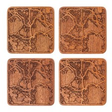 Hong Kong Map Coaster by , Set Of 4, Sapele Wooden Coaster With City Map, Han...