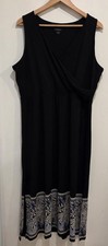 J Jill WEAREVER HAVANI COLLECTION BLACK BLUE SLEEEVELESS MAXI DRESS SZ L Petite 