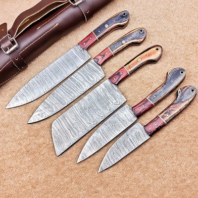 Damascus Chef Knife Set | Handmade | Hand Forged Blade | Kitchen Knife set  298
