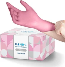 Hand-E Touch Pink Nitrile Disposable Gloves - Esthetician, Nail Tech, Hair... 