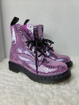 Dr. Martens 1460 Pascal 8-Eye Purple Iridescent Snakeskin Leather Boots Women 6