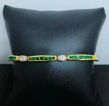 7 Ct Princess Cut Lab Created Emerald Tennis Bracelet 14k Yellow Gold Plated