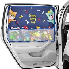 Window Shade for Baby, Blackout Car Window Curtain with Color: Blue-Cute Dogs