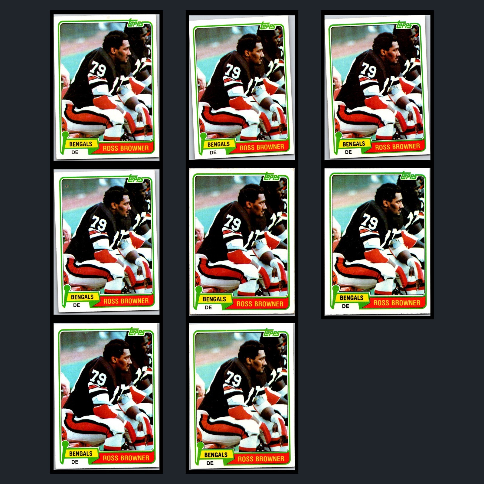 1981 Topps Ross Browner #152 Cincinnati Bengals 8 Card Lot All Duplicates DE