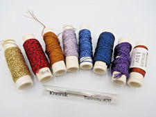 Kreinik Metallic Thread 12 Braid w/ 20 Tapestry Needle 8 Spools No Label