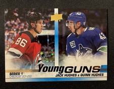 2019-20 UPPER DECK JACK HUGHES QUINN HUGHES YOUNG GUNS RAINBOW SPECKLED FOIL SSP