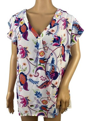 Philosophy Republic Top Size L Womens Flutter Sleeve Floral Print V-Neck Blouse