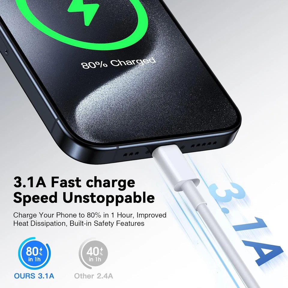 IPhone 17 16 Pro Max Plus USB-A Cable Fast Charger Type C Charging Data Lot Cord - Image 3 of 4