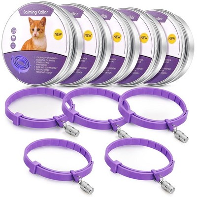 Weewooday 5 Set Calming Collar for Cats Adjustable Waterproof 15 inch, Purple 