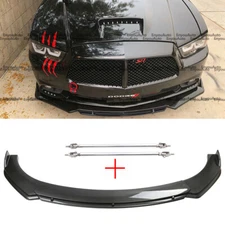 Front Bumper Lip Spoiler Splitter + Strut Rods For Dodge Charger Carbon Fiber
