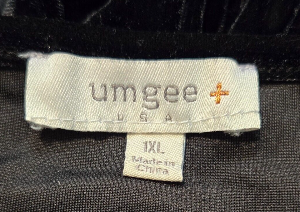 Umgee Black Velvet Dress Top 1X Womens Velour Tunic Boho Peasant