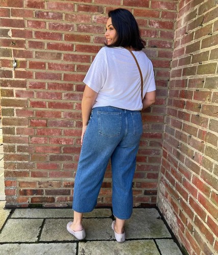 Ex M*S Jeans Damen Denim Blau Ecru Mid Wash Wide Leg Hose Cropped Classic - Bild 15 von 32
