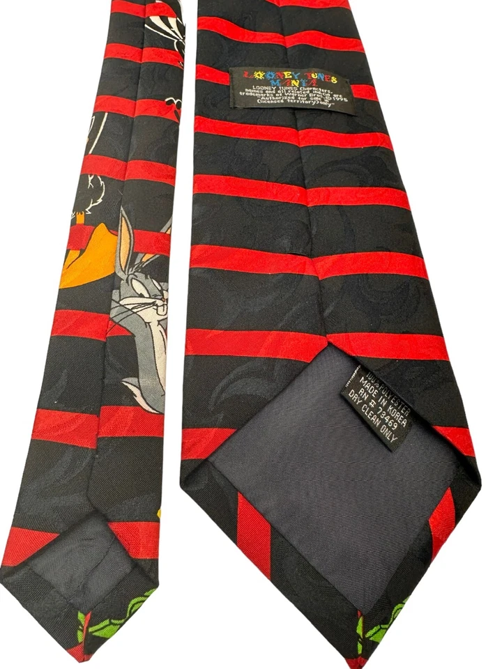 Corbata Looney Tunes Mania 1995 Novedad Negra Roja Rayas Estampado Personaje Foto 4 de 4