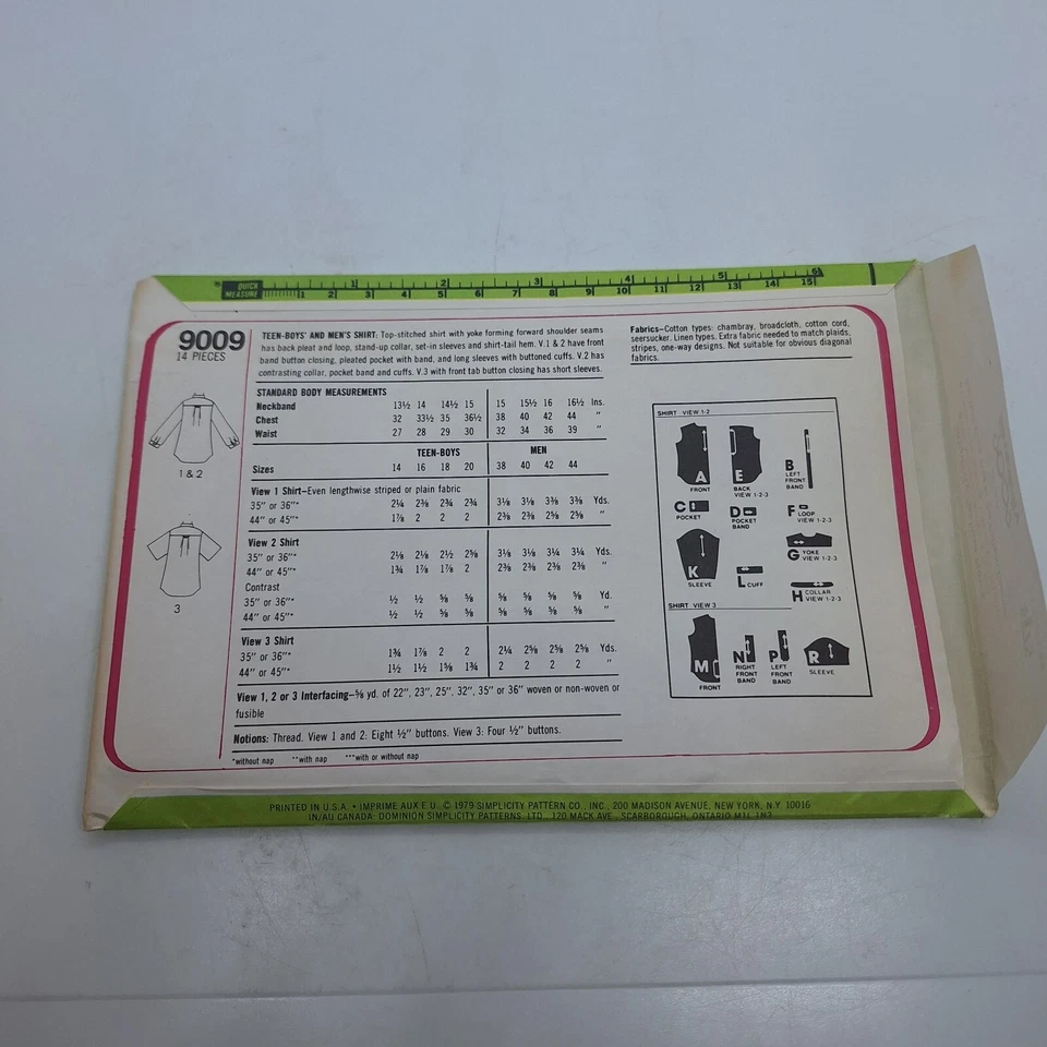 Simplicity 9009 VTG 70s Mens Shirts Button Up Pull Over Sz 40 Pattern UC FF - Image 4 of 4