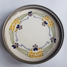 Antique WMF Ceramic Pewter Art Nouveau platter Jugendstil c1900 Germany 18cm
